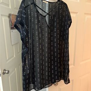 Maurices Black Sheer Blouse with White Pattern